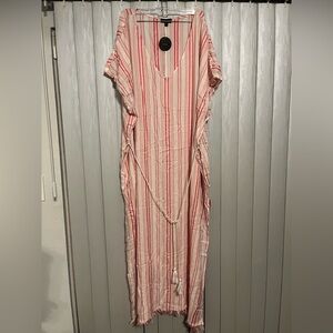 Plus size red, white, pink striped swim coverup